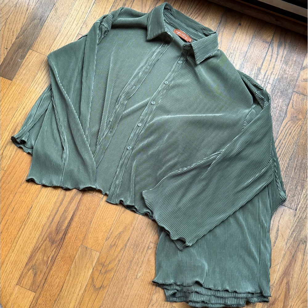 Beige Botany Green Pleated Pants Set